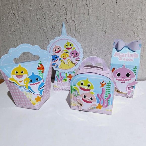Kit Caixinha Baby Shark Rosa Candy 40 Itens