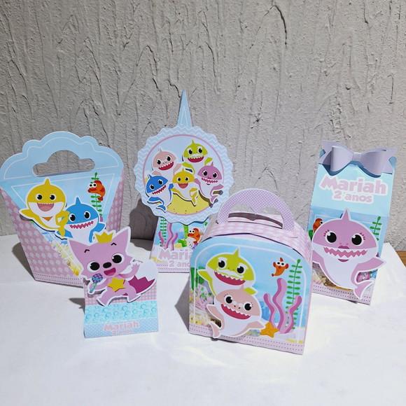 Kit Caixinha Baby Shark Rosa Candy 50 Itens