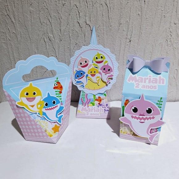 Kit Caixinha Baby Shark Rosa Candy 30 Itens