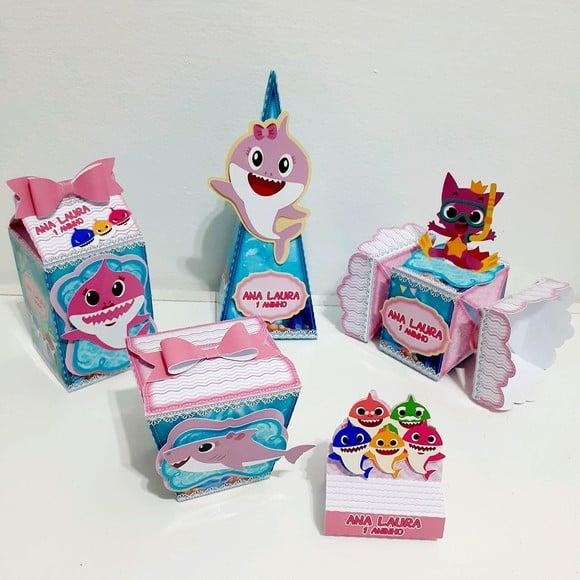 Kit Caixinha Baby Shark Rosa 50 Itens