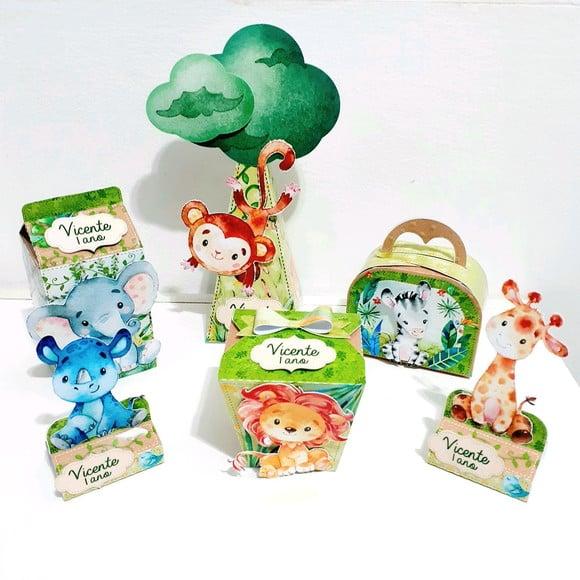 Kit Caixinhas - Safari Aquarela (60 Itens)