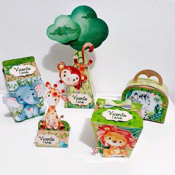 Kit Caixinhas - Safari Aquarela (50 Itens)