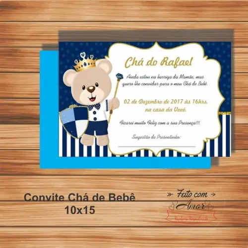 Convite Chá de Bebê - Ursinho Realeza
