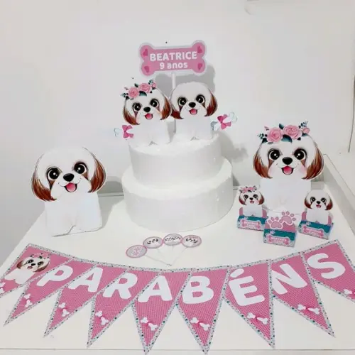 Kit Cachorrinhos Shitzu- Festa em Casa (32 Itens)