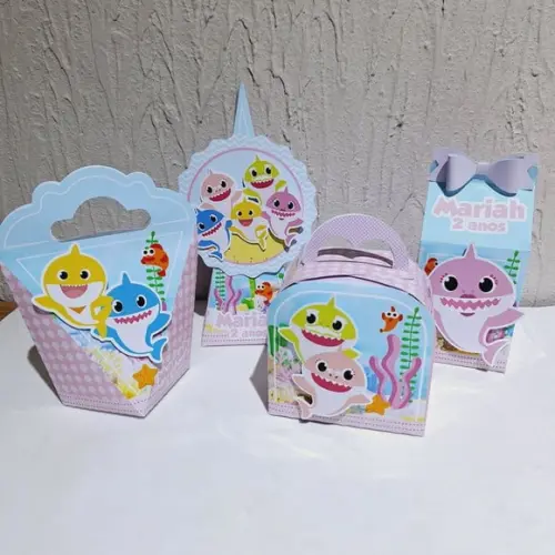 Kit Caixinha Baby Shark Rosa Candy 40 Itens