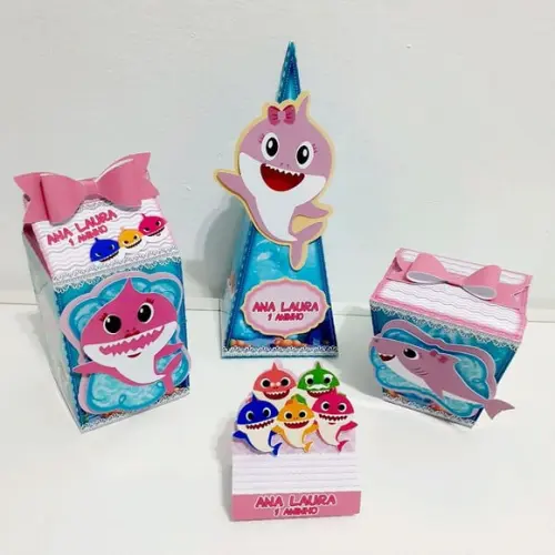 Kit Caixinha Baby Shark Rosa 40 Itens