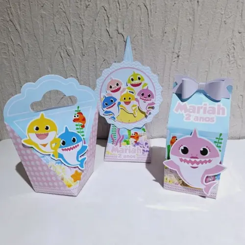 Kit Caixinha Baby Shark Rosa Candy 30 Itens