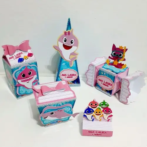 Kit Caixinha Baby Shark Rosa 50 Itens