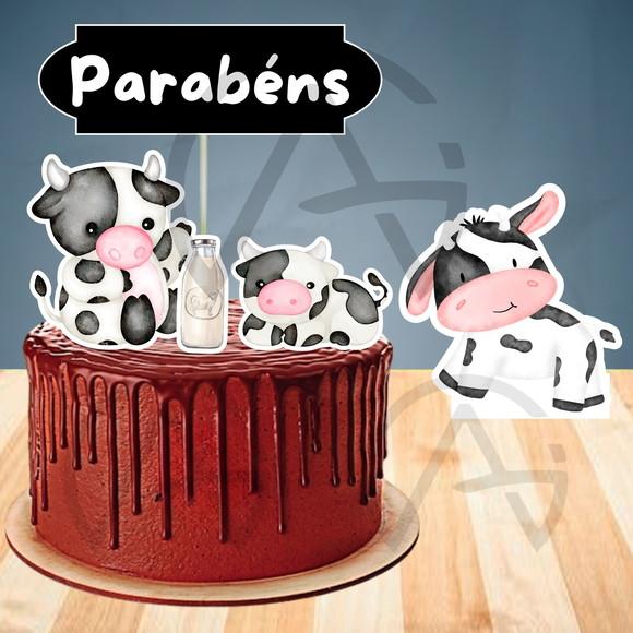 Vaca Kit Topo Personalizado Display Mesversario Fazendinha