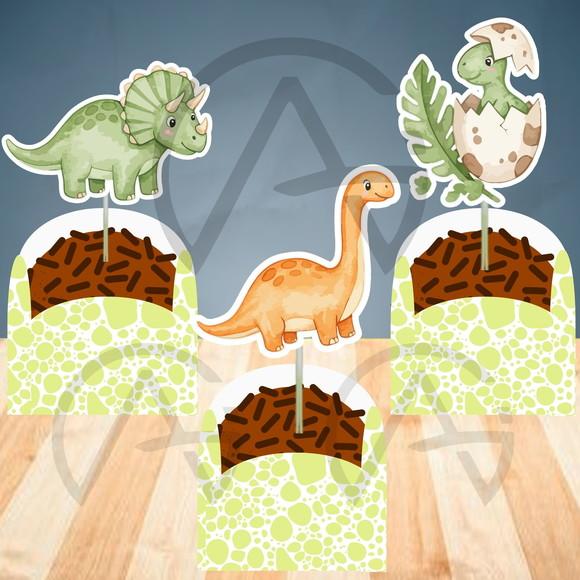 24 Unidades Forminhas e Apliques Dinossauro Decoracao