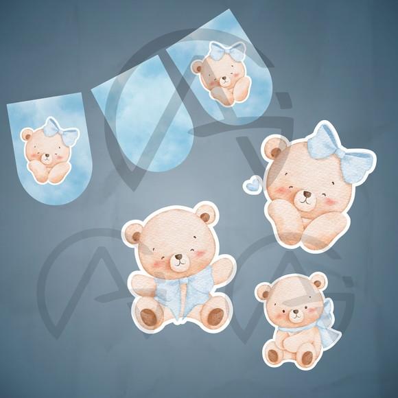 Urso Cute Kit Aniversario Bandeira Personalizada e Pôster