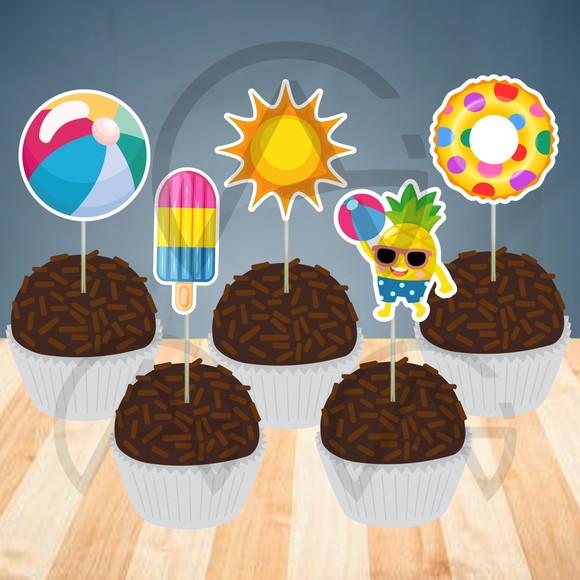60 Unidades Forminhas e Apliques Pool Party Decoracao