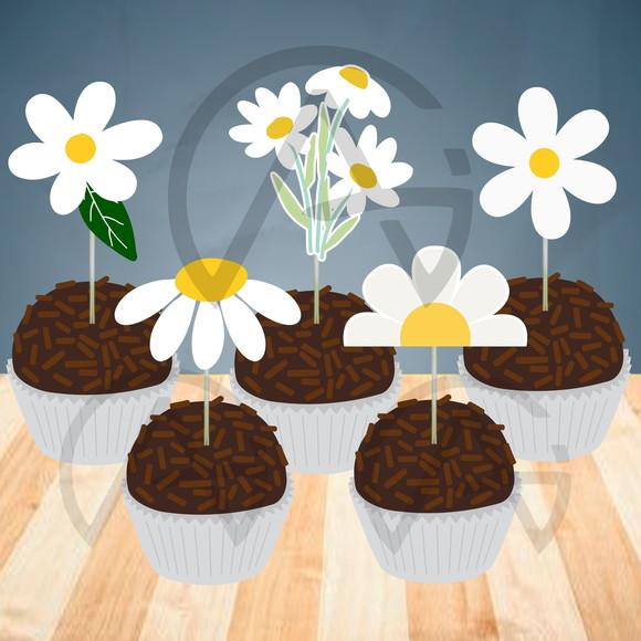 30 Unidades Forminhas e Apliques Margarida Decoracao