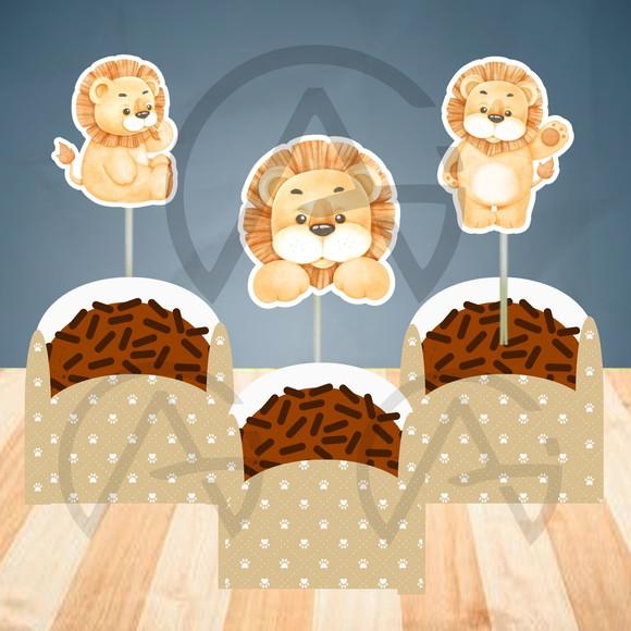 24 Unidades Forminhas e Apliques Leao Decoracao