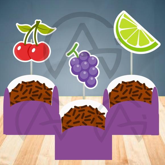 24 Unidades Forminhas e Apliques Frutas Decoracao