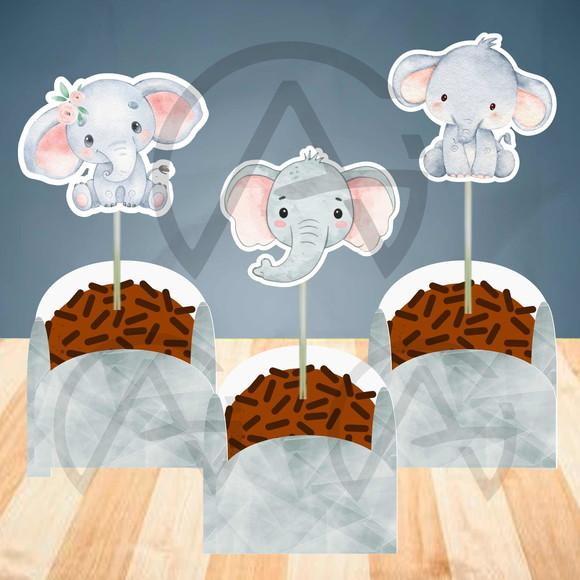24 Unidades Forminhas e Apliques Elefante Decoracao