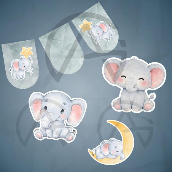 Kit Elefante Aniversario Bandeira Personalizada e Pôster
