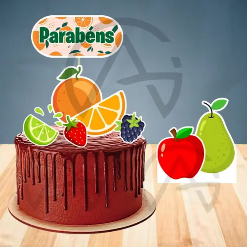 Kit Frutas Mesversario Topo Personalizado e Toten Display
