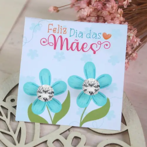 Brinco Dia das Maes Mimo Lembrancinha Flor Azul 30 Und.