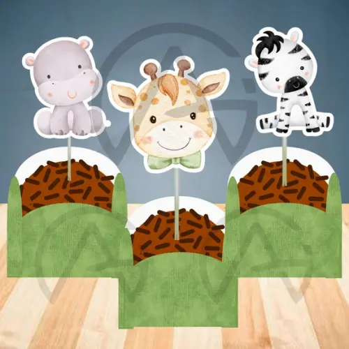 24 Unidades Forminhas e Apliques Safari Animais