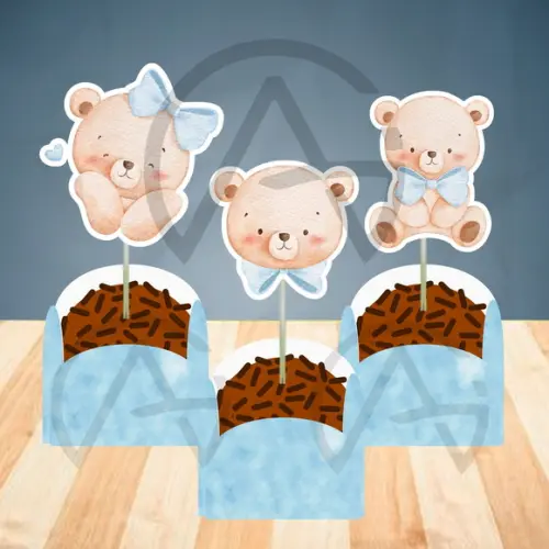 24 Unidades Forminhas e Apliques Urso Cute Decoracao
