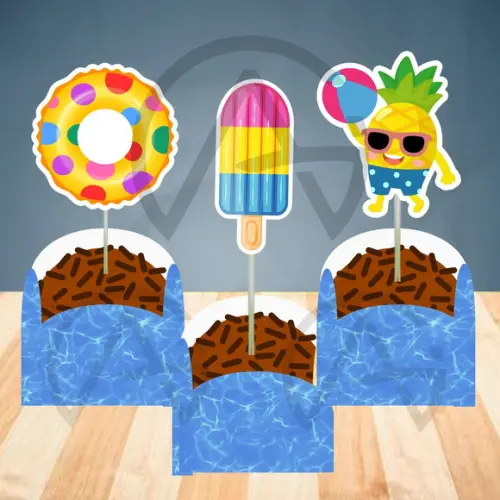 24 Unidades Forminhas e Apliques Pool Party Decoracao