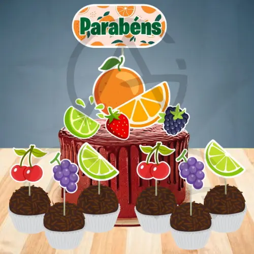 Kit Frutas Mesversario Topo Personalizado e Apliques