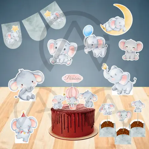 Kit Festa Elefante Mesversario Decoracao Festa Completa