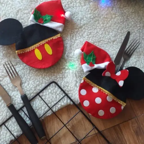 Porta talher de Natal Mickey e Minnie