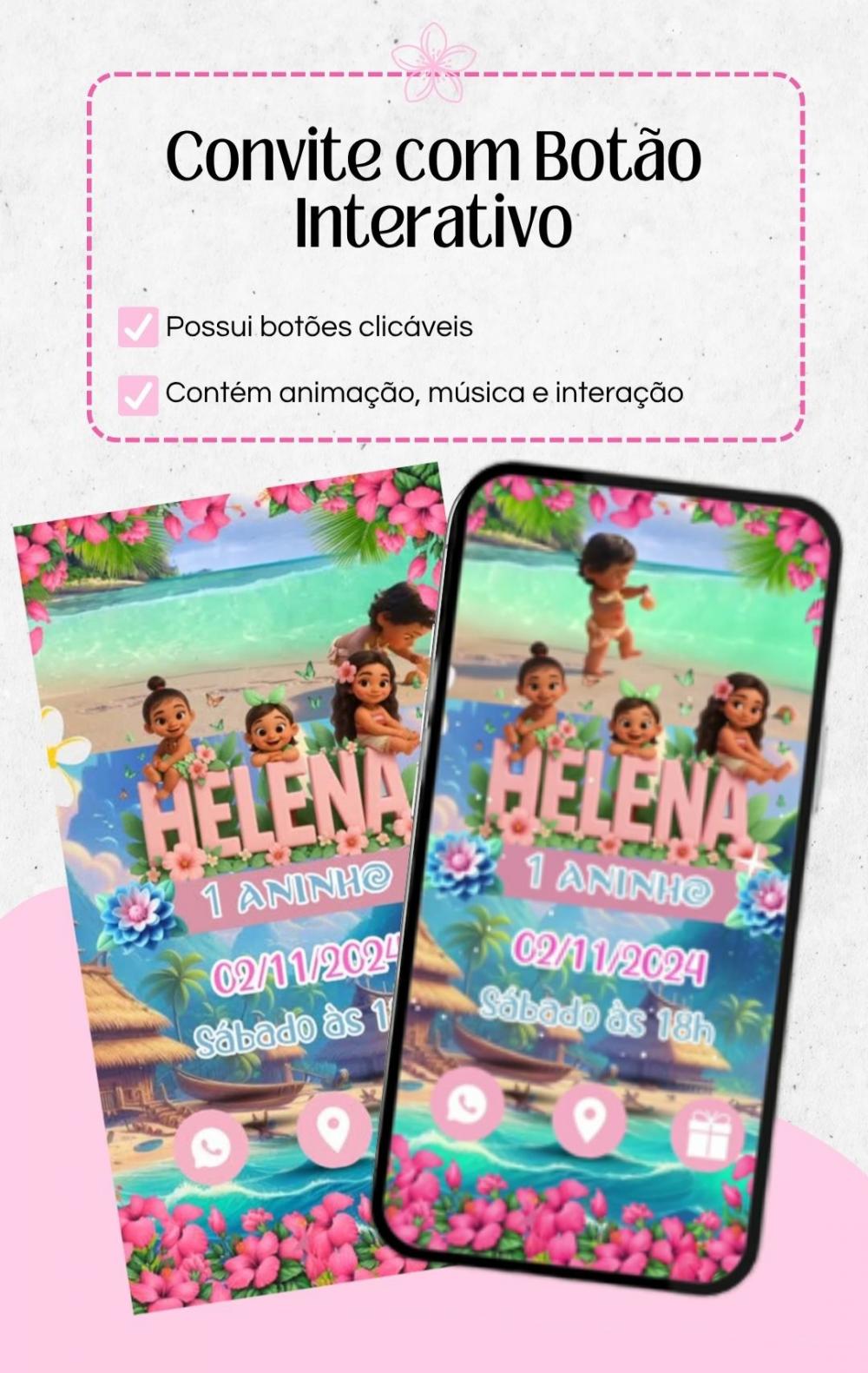 Convite moana animado premium