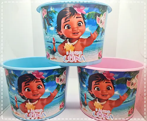Baldes de Pipoca Personalizáveis Moana - Centro de Mesa Encantad