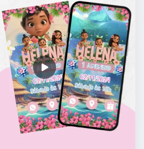 Convite moana animado premium
