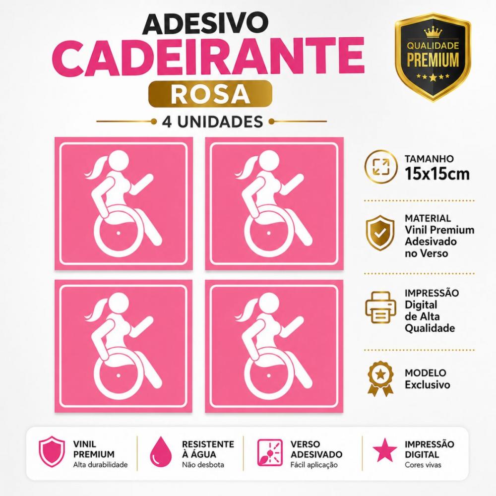 Adesivos Cadeirante Rosa 4 Peças 15cm á Prova d´Àgua