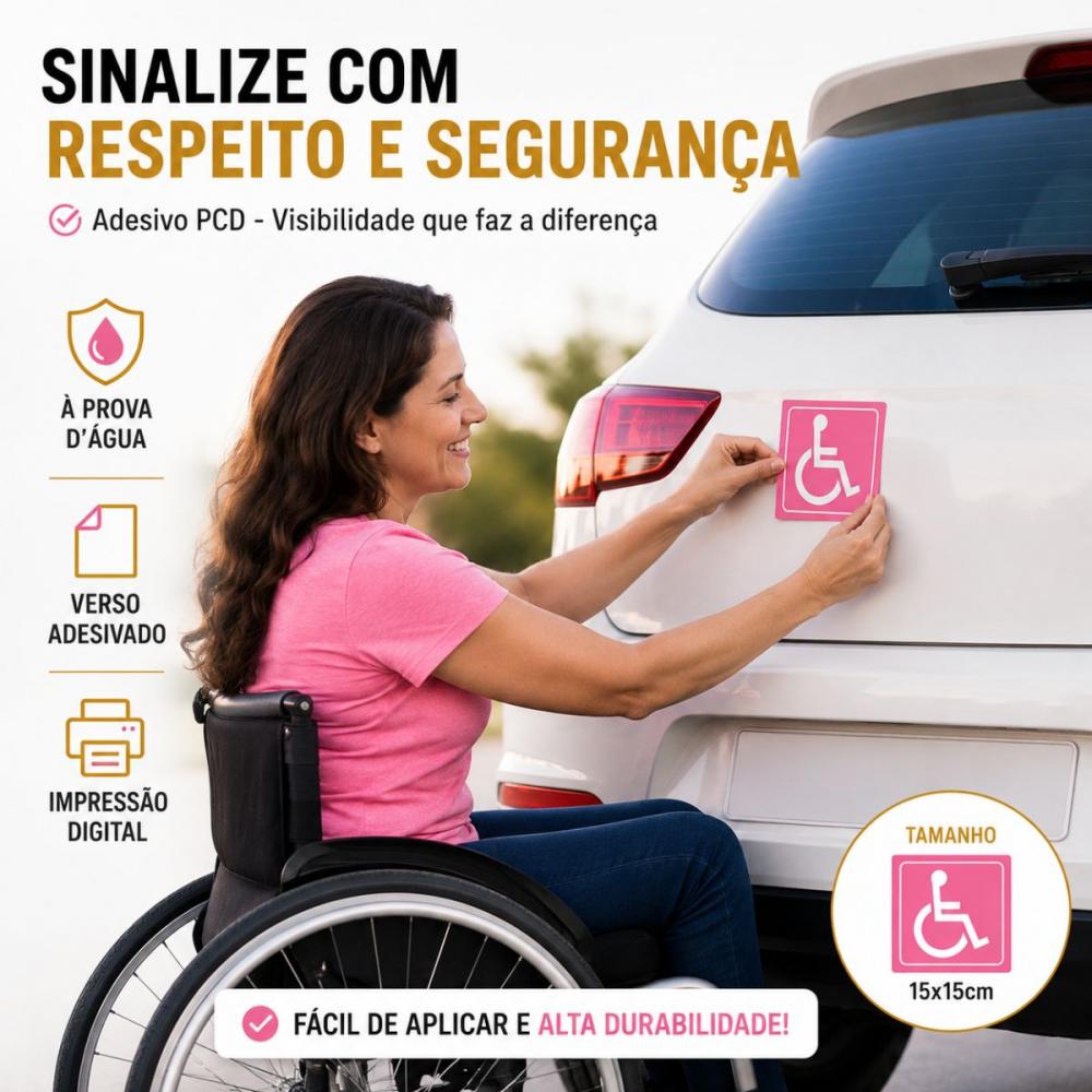 Adesivos Cadeirante P.C.D. Rosa 4 Peças á Prova d´ Àgua