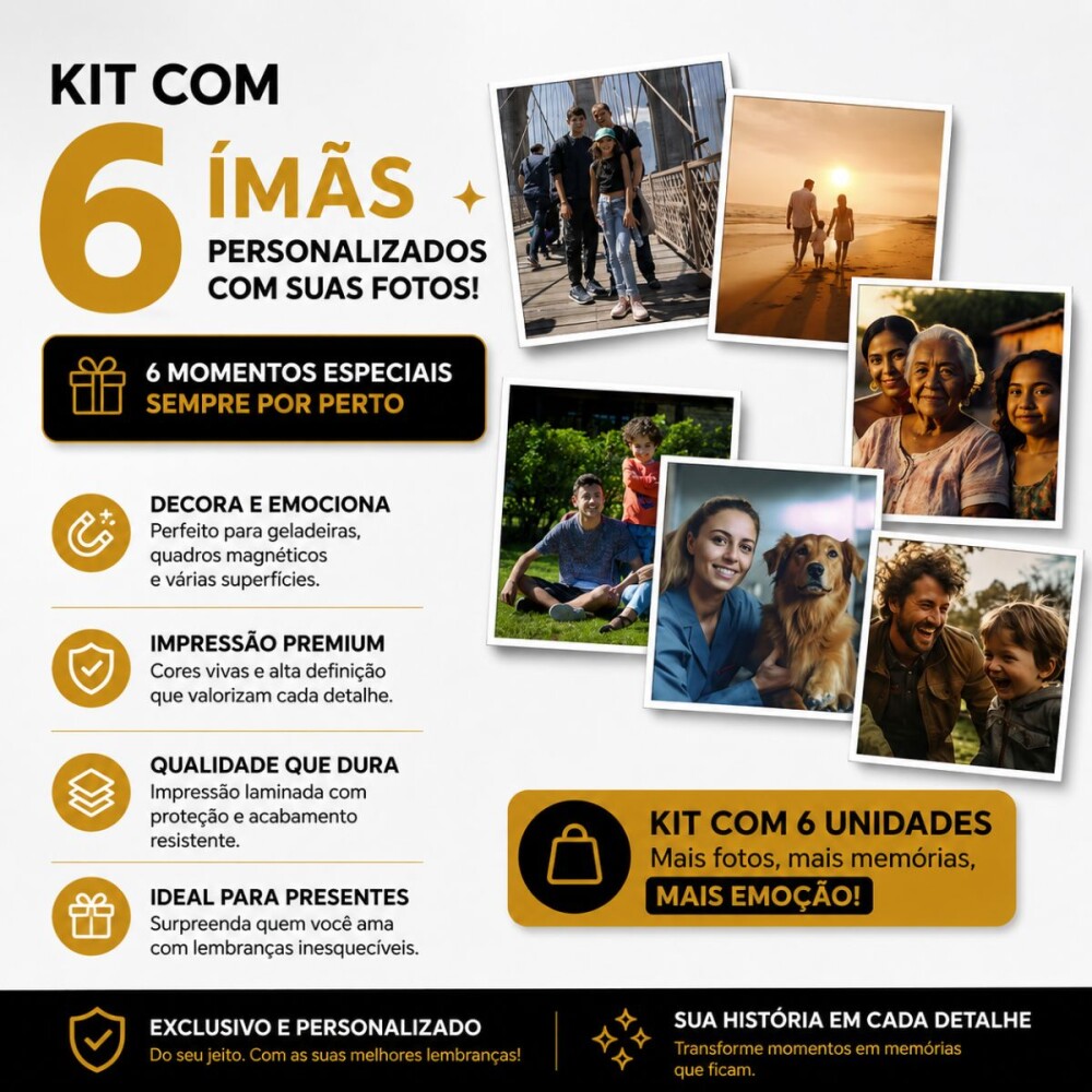 Imãs Personalizados Com Foto 10x9cm 6 Unidades Laminadas