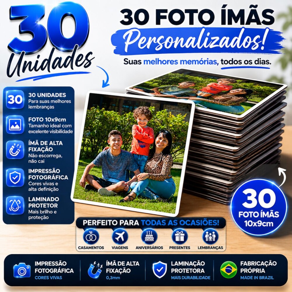 30 Foto Imãs Personalizados Foto 10x9cm Laminado