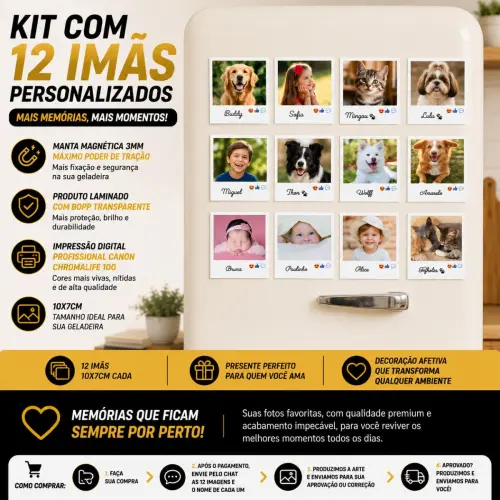 12 Imãs Personalizados com Foto 10x7cm Laminados