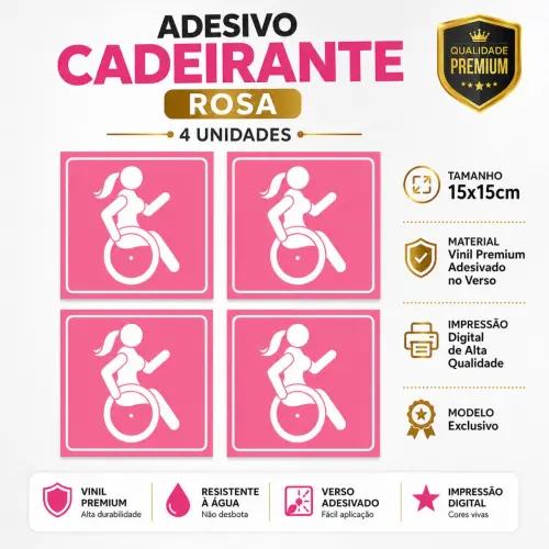 Adesivos Cadeirante Rosa 4 Peças 15cm á Prova d´Àgua
