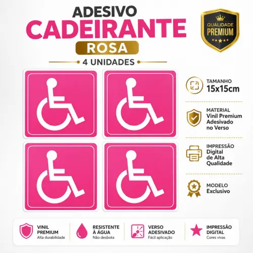 Adesivos Cadeirante P.C.D. Rosa 4 Peças á Prova d´ Àgua