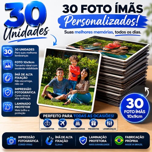 30 Foto Imãs Personalizados Foto 10x9cm Laminado