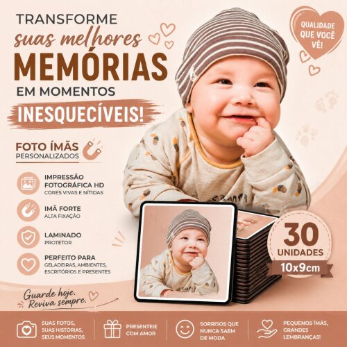30 Foto Imãs Personalizados Foto 10x9cm Laminado