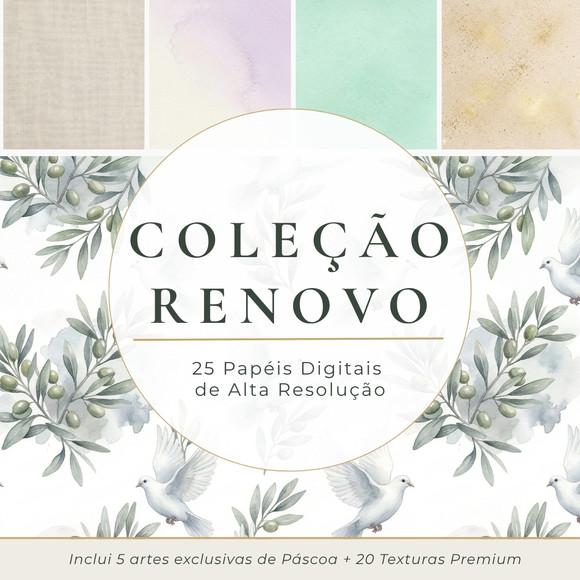 Papel Digital Aquarela Lavanda e Menta Kit Luxo 25 Artes