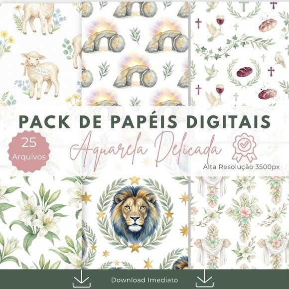 Kit Papel Digital Aquarela Delicada Tons Pastéis, Páscoa
