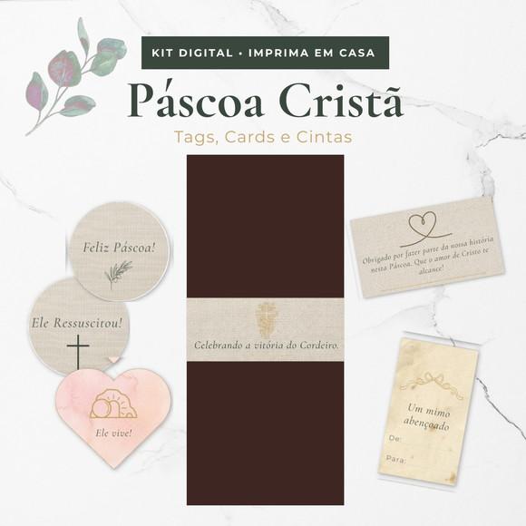 Kit Digital Páscoa Cristã Tags, Cards e Cintas para Imprimir