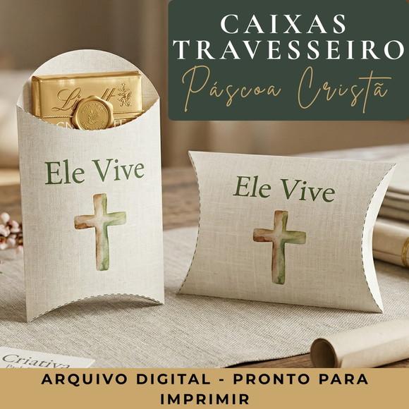 Kit Digital Caixa Travesseiro Páscoa Cristã para Imprimir
