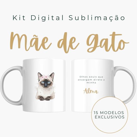 15 Artes para Canecas Mãe de Gato Pet Aquarela Luxo Kit Digi