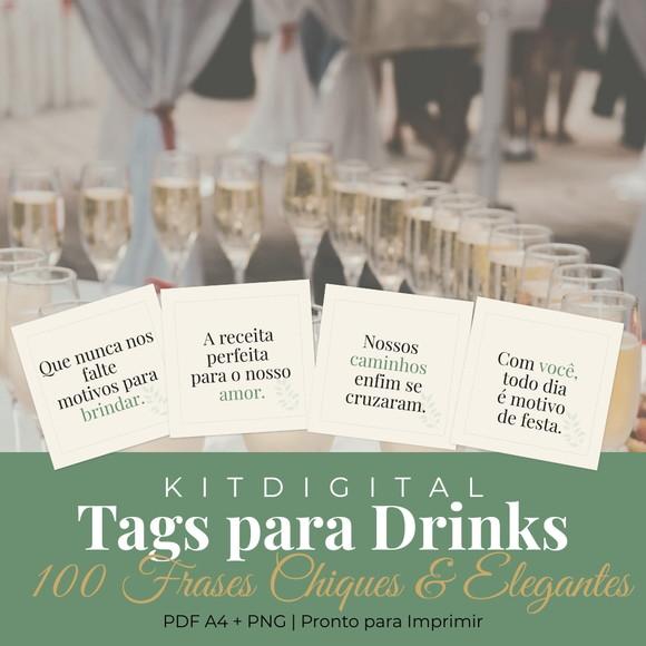 Kit Digital Tags para Drinks Casamento 100 Frases Elegantes