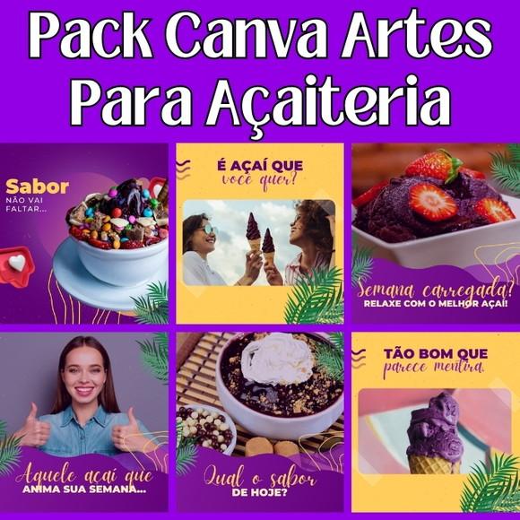 Pack Artes Canva Açaí 100 Temas Editáveis para Açaiterias