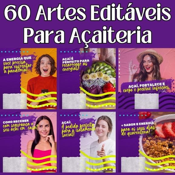 Pack Artes Canva Açaí 60 Temas Editáveis para Açaiterias