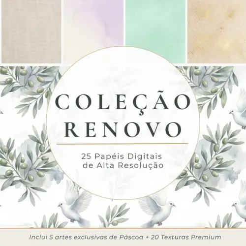 Papel Digital Aquarela Lavanda e Menta Kit Luxo 25 Artes